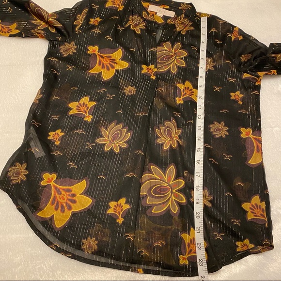 Ann Taylor Loft Floral Metallic Shimmer Popover Blouse - Picture 6 of 10